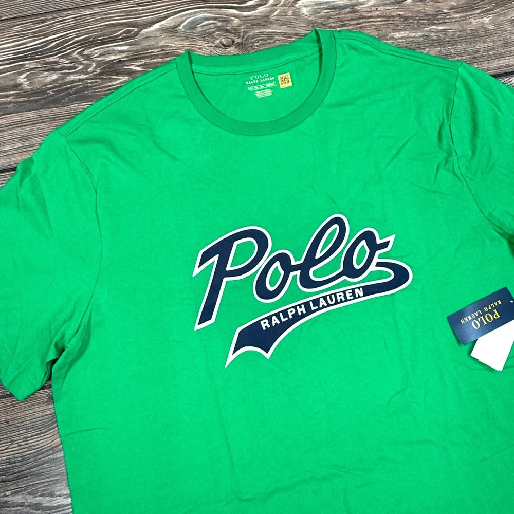 Polo Ralph Lauren Mens Script Logo Graphic T-Shirt Green Navy Size‎ XLT Tall NWT